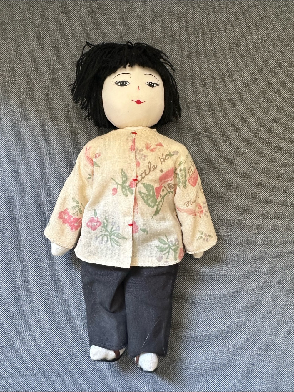 Vintage Handmade ASIAN Girl CLOTH DOLL 9". V.G Condition. Kimono.Pants. Sandals.